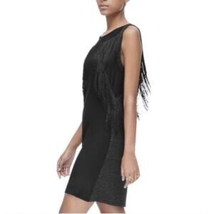 Rebecca Taylor fringe little black silk mini dress sz M Mint‎ Cond